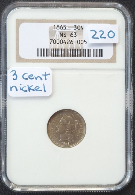 1865 Liberty Head Three Cent Nickels  NGC MS63