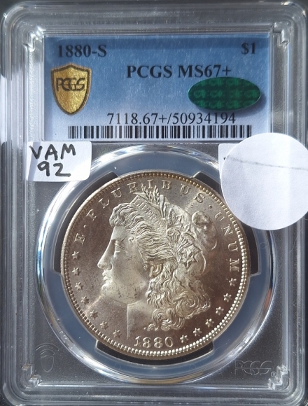 1880-S PCGS MS67+ CAC VAM 92 Morgan Dollar