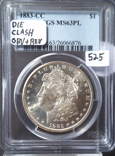 1883-CC PCGS MS63PL Morgan Dollar with strong Obverse die clash  