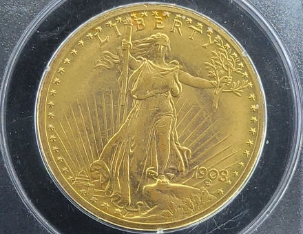 1908 No Motto St. Gaudens $20 in Gen 1 OGH 'Rattler' PCGS slab MS62