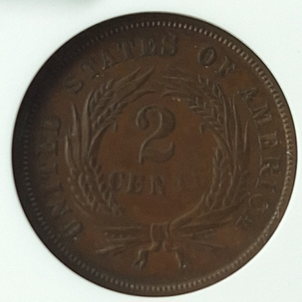 1866 Shield Two Cents  ANACS AU 55