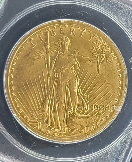 CAC GOLD 1908 No Motto St. Gaudens $20 Gen 1 OGH 'Rattler' PCGS slab MS62 1208229