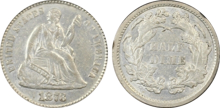 1873 Liberty Seated Half Dimes  PCGS AU55