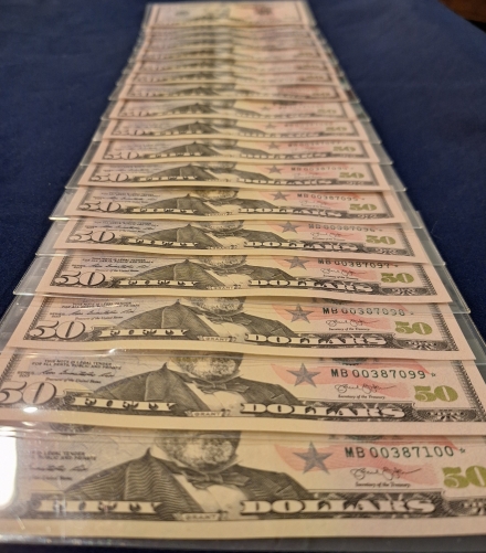 21 sequential Fifty Dollar Star Notes