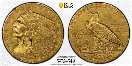1911 Indian Head $2 1/2  PCGS AU55