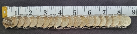 Mexican silver coin 8.5 inch silver bracelet crafted out of twenty Type 4 20 centavos 0.720 silver
