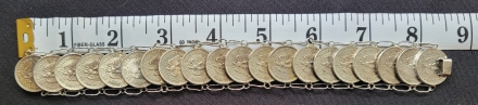Mexican silver coin 8.5 inch silver bracelet crafted out of twenty Type 4 20 centavos 0.720 silver