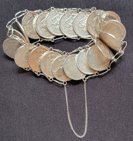 7-Inch Bracelet – 20 Mexican 20 Centavos Coins with Sterling Silver, 72g