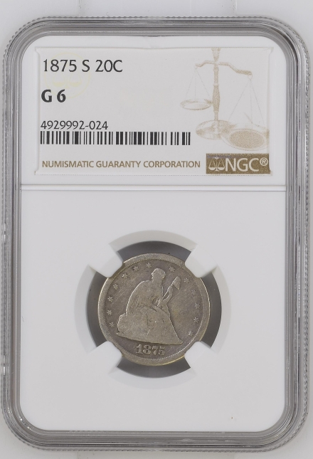 1875-S Liberty Seated Twenty Cents  NGC G 6