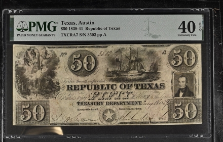 Texas, Austin, $50 1839-41 Republic of Texas Obsolete Bank Note