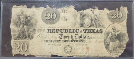Republic of Texas $20 Banknote, Obsolete